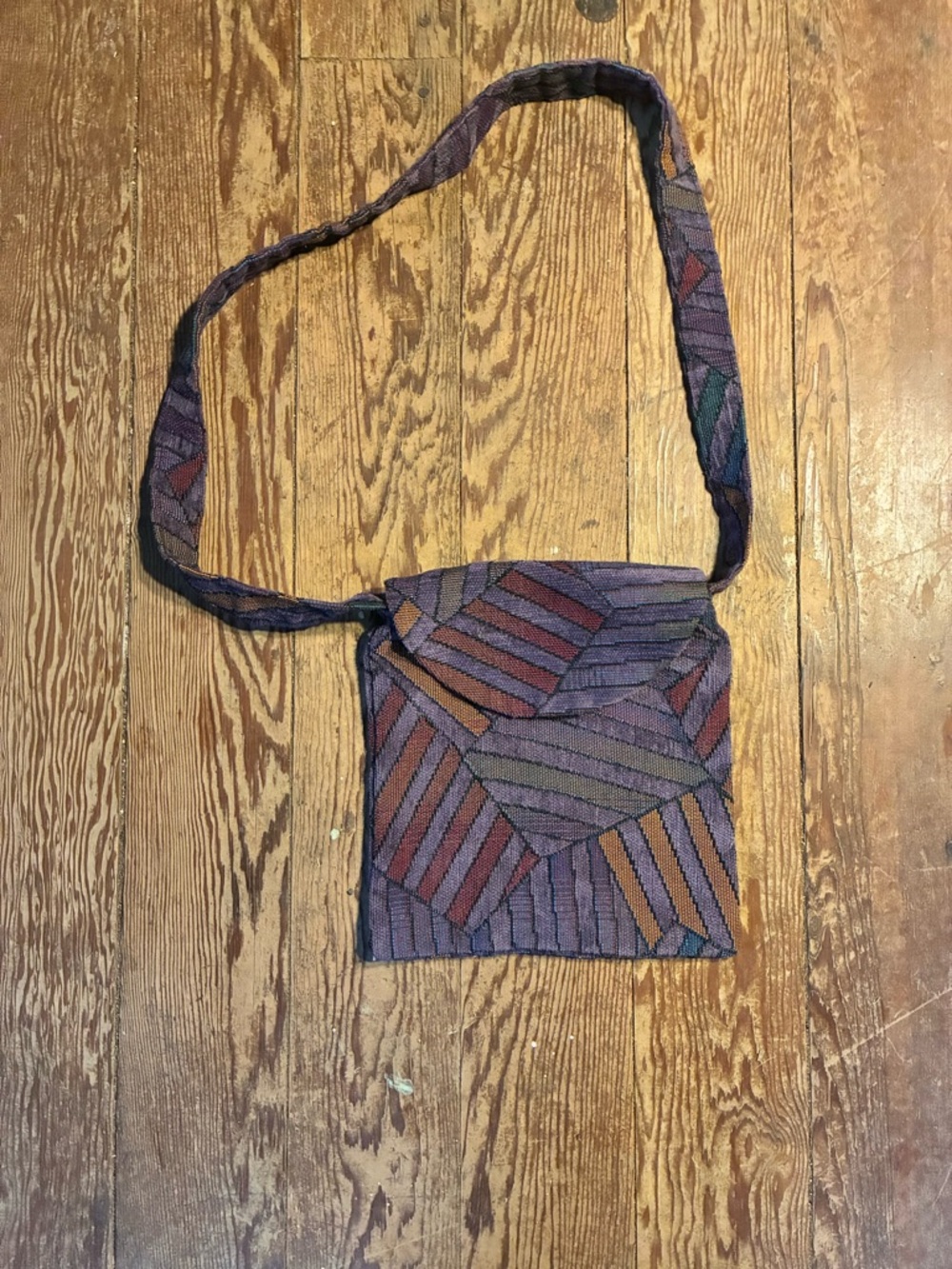 Woven Geometric Crossbody Bag in Purple